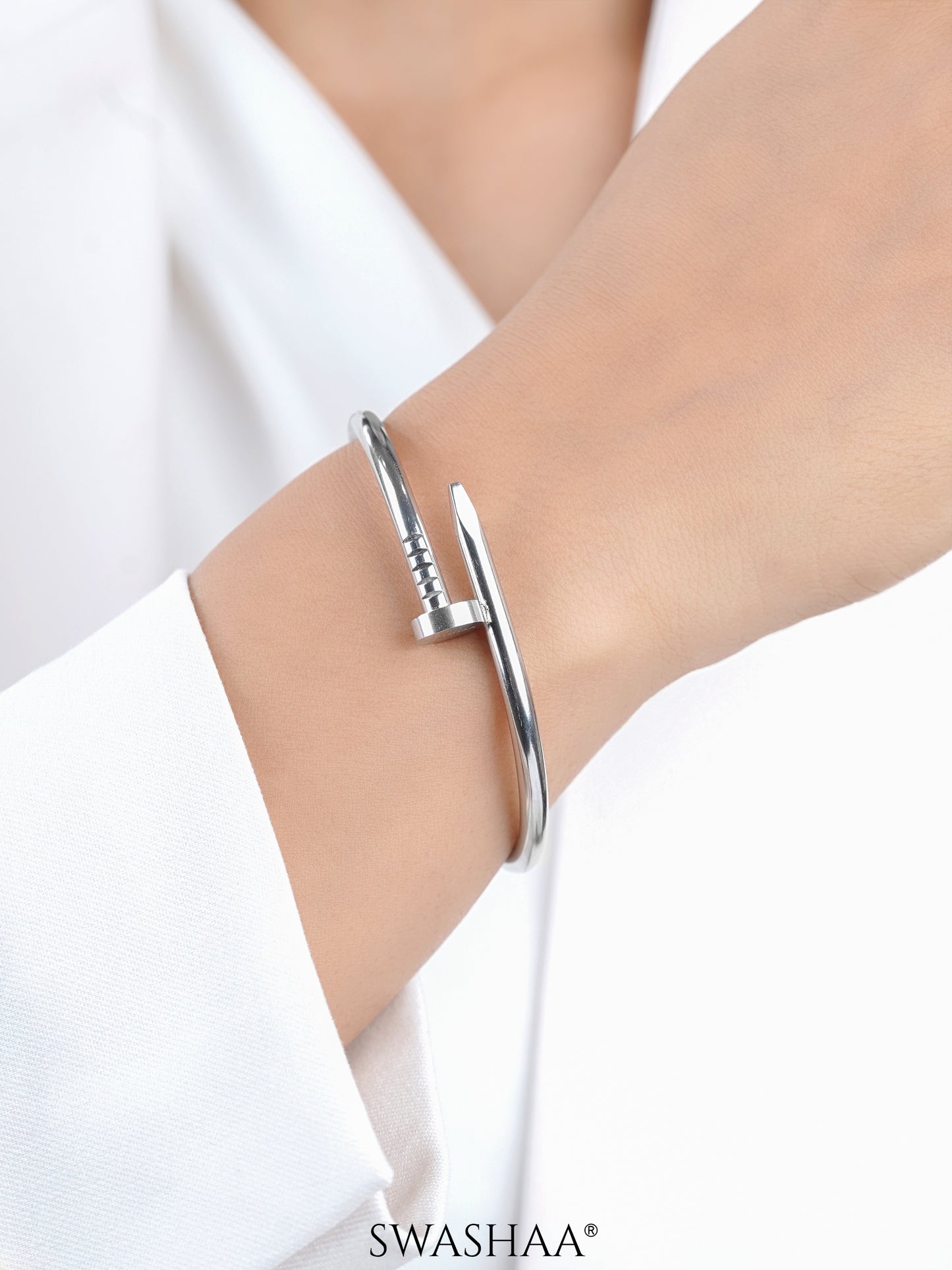 Zayden Solid Nail Silver Band Bracelet