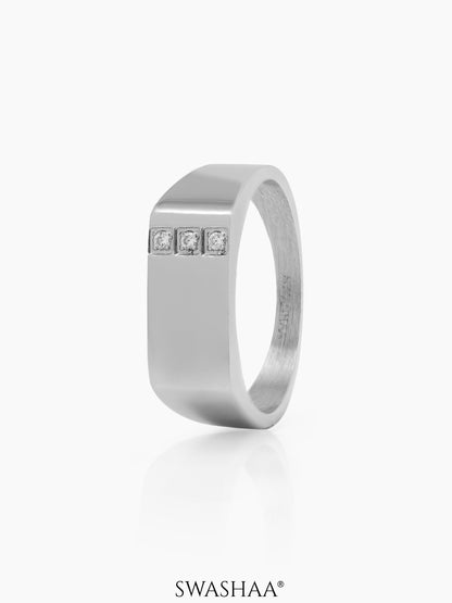 Zayen Diamond Signet Men's Ring Silver