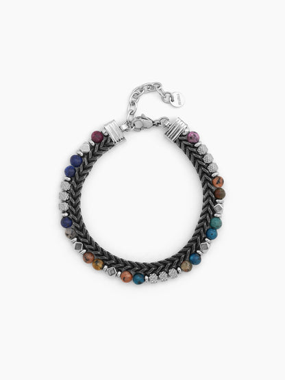 Zayron Beaded Black - Silver Men’s Chain Bracelet Black-Silver