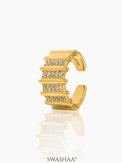 Zelina Ribbed Diamond Ring 18K Gold Plated