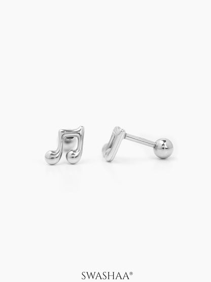Zeph Music Note Men's Stud Earrings Silver