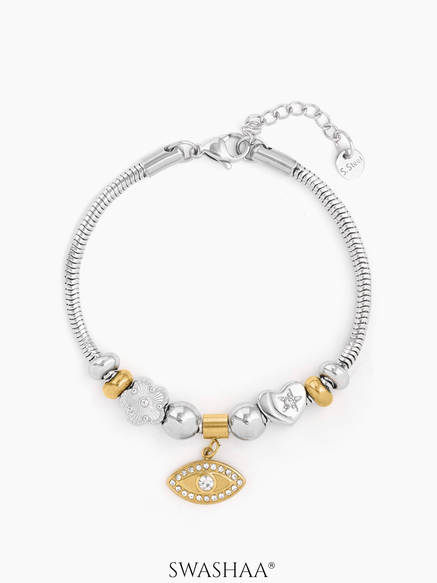 Ziaa Evil Eye Charm Bracelet 18K Gold Plated