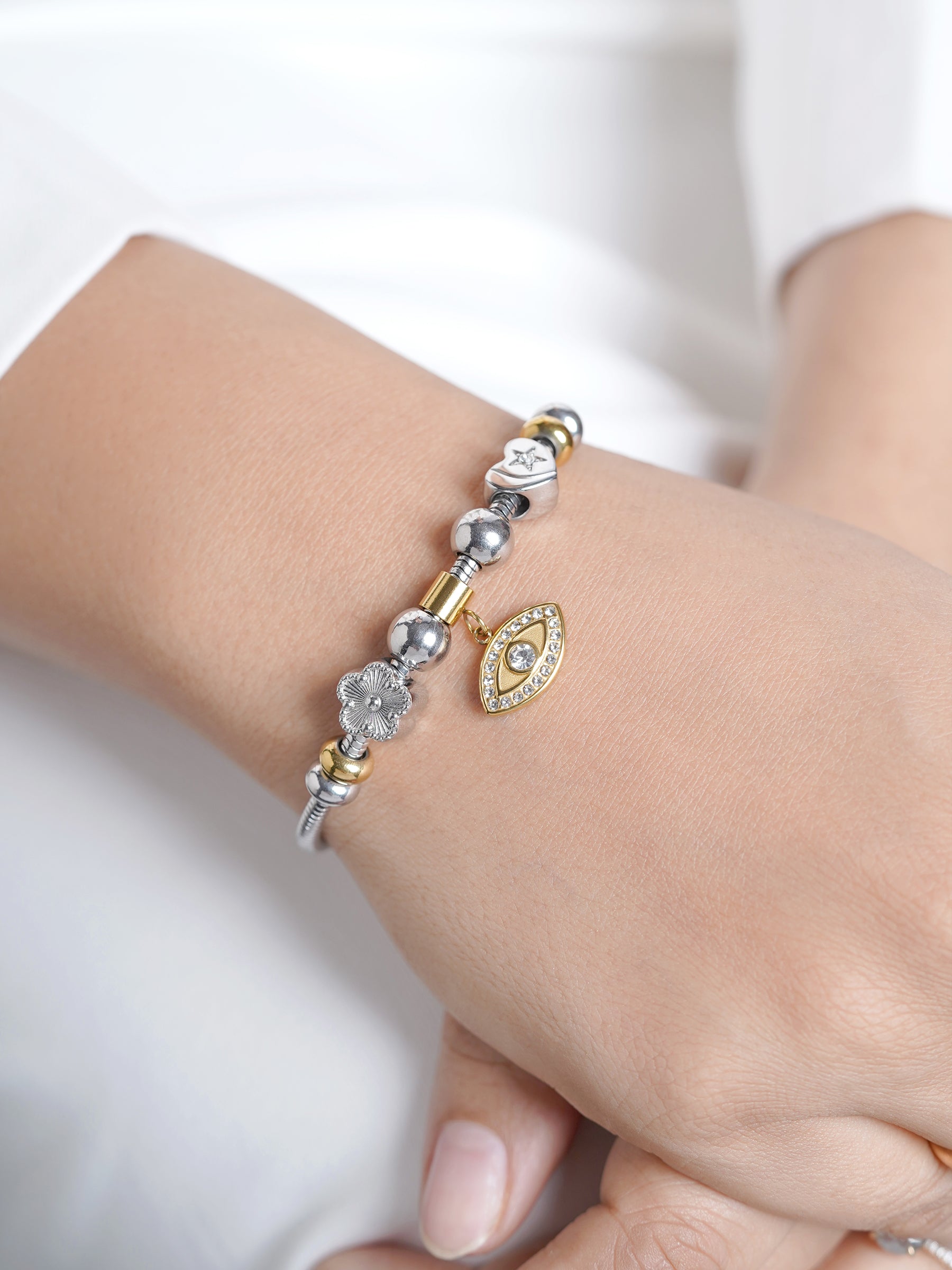 Ziaa Evil Eye Charm Silver - 18K Gold Plated Bracelet
