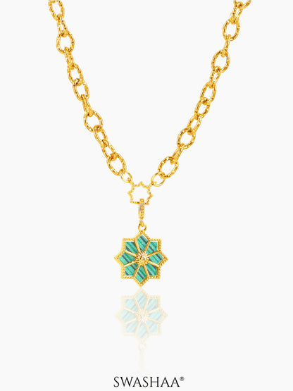 Zinnia Green Jade Blossom 18K Gold Plated Necklace Gold