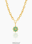 Zinnia Green Jade Blossom 18K Gold Plated Necklace Gold