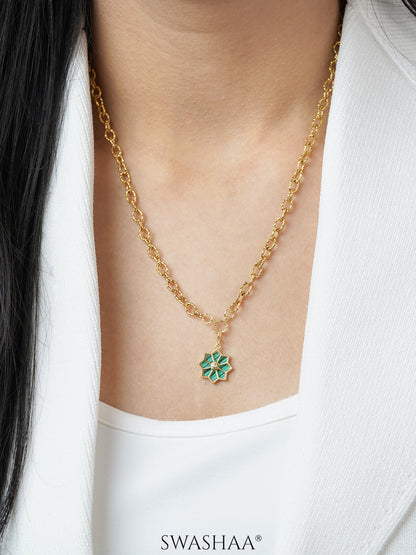 Zinnia Green Jade Blossom 18K Gold Plated Necklace