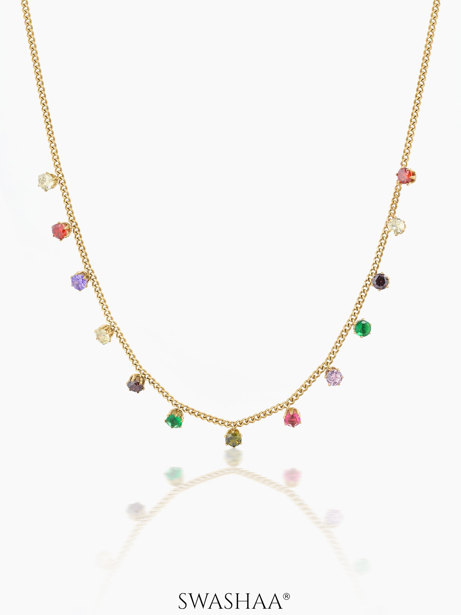 Ziya Multi Diamond Necklace 14K Gold Plated