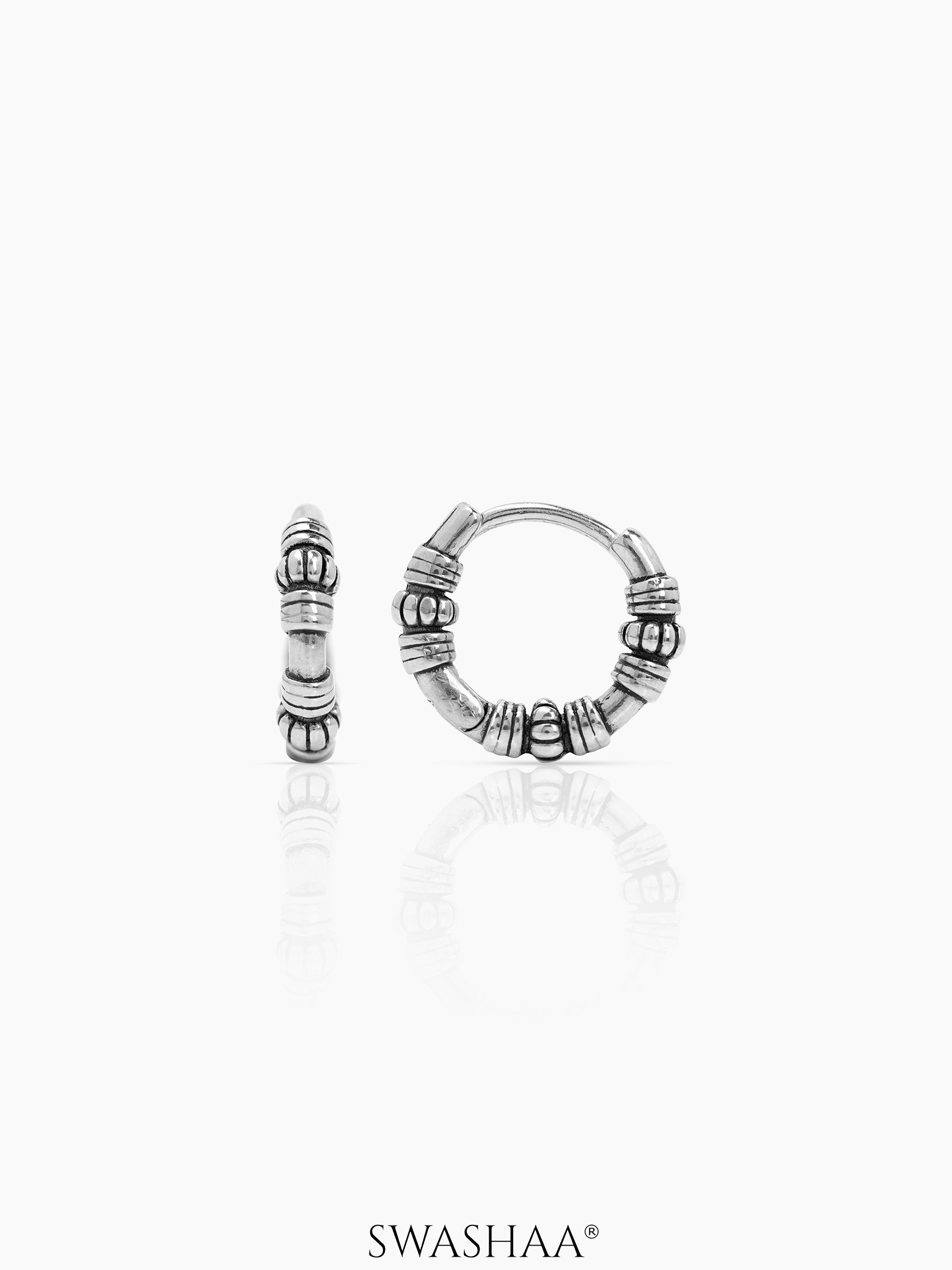 Zorik Tribal Men's Hoop Earrings Silver