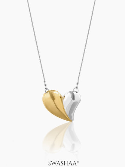 Zovia Heart Two Tone Necklace 18K Gold Plated - Silver