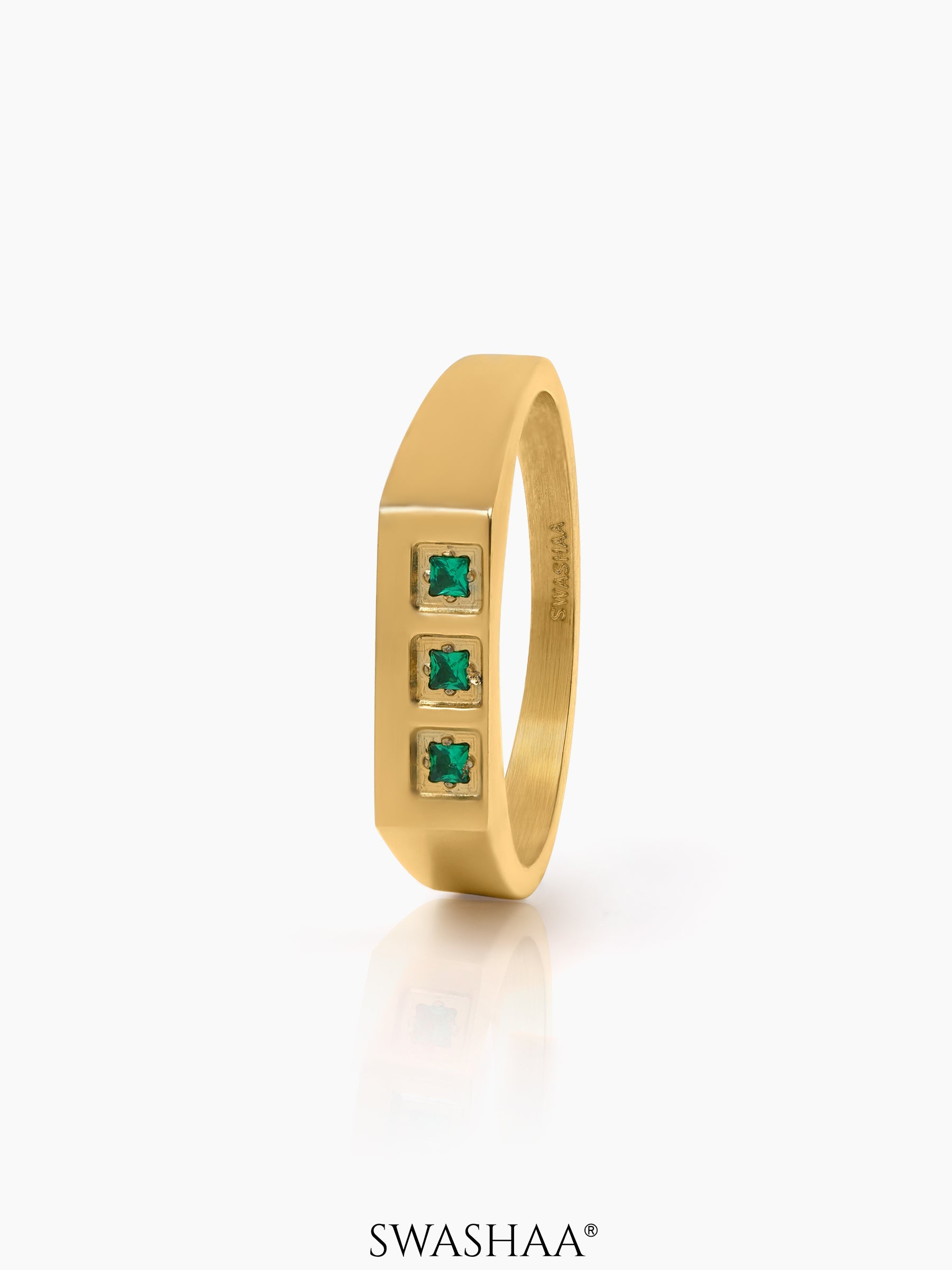 Zyro Trigreen Signet Men's Ring 18K Gold Plated