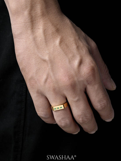 Zyro Trigreen Signet Men's Ring