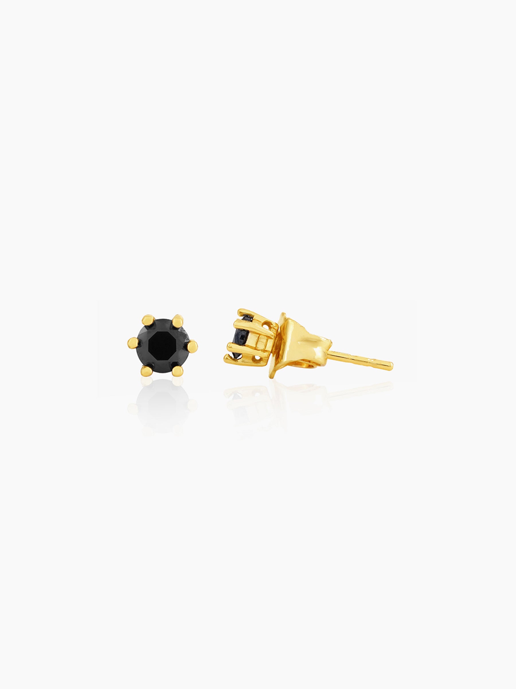 Zyron Black 18K Gold Plated Solitaire Men's Stud Earrings Gold