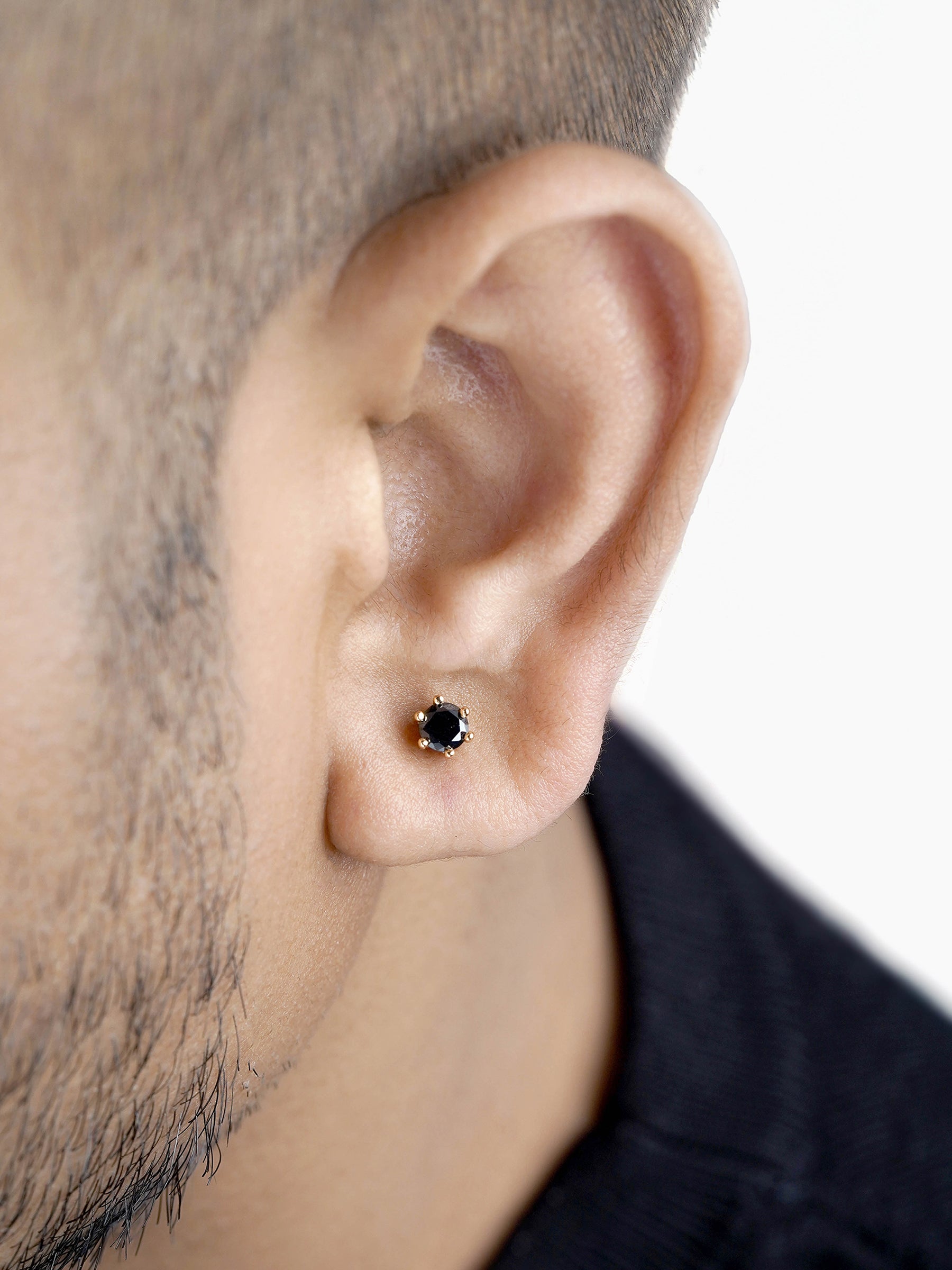 Zyron Black 18K Gold Plated Solitaire Men's Stud Earrings