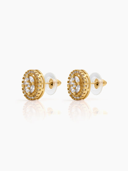 Savera Halo Solitaire 18K Gold Plated Earrings