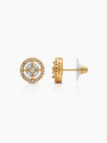 Savera Halo Solitaire 18K Gold Plated Earrings Gold